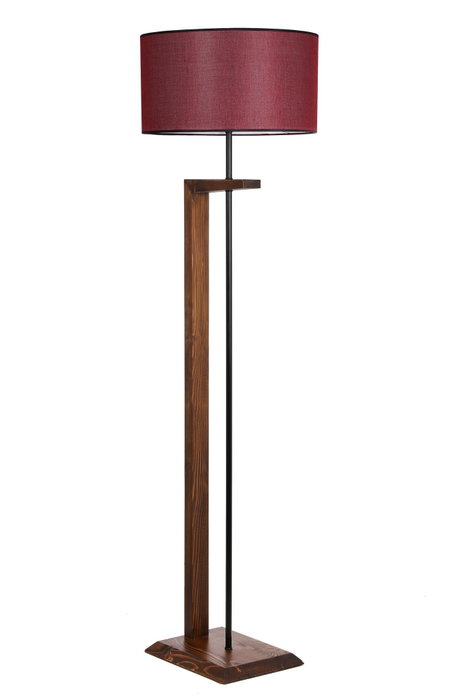 Opviq Lámpara de pie de madera y metal con pantalla de tela en nogal y rojo burdeos
